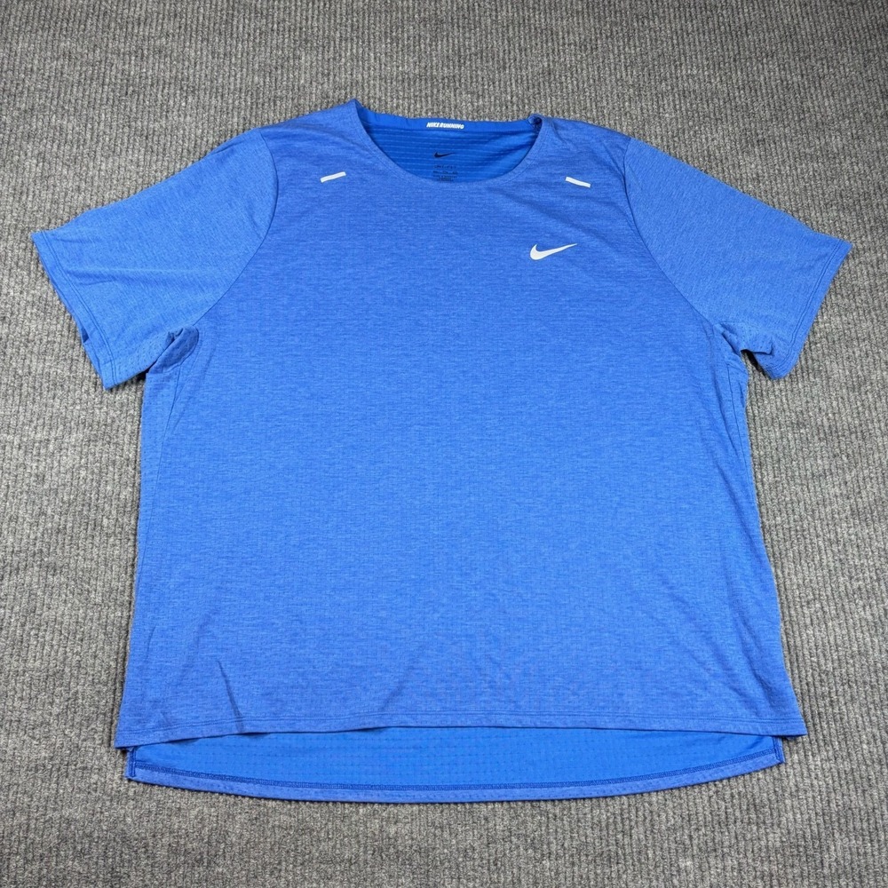 Nike Rise 365 Dri Fit Top Mens 2XL Blue Running Short Sleeve Gym Sweat Wicking